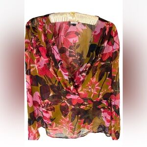Cabi Sheer Red Floral Mia Blouse Top Career Casual Cocktail Romantic Feminine S